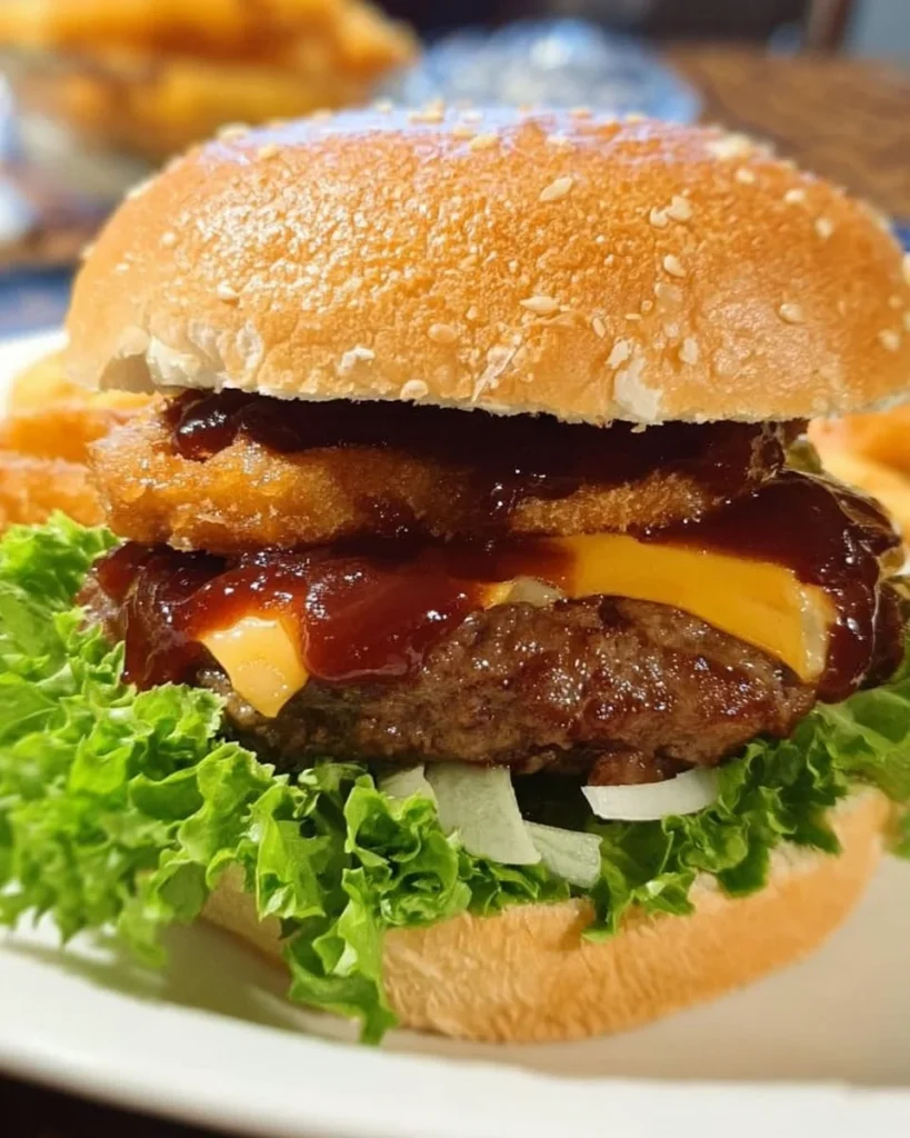 Juicy Honey BBQ Beef Burgers served on a plate with toppings