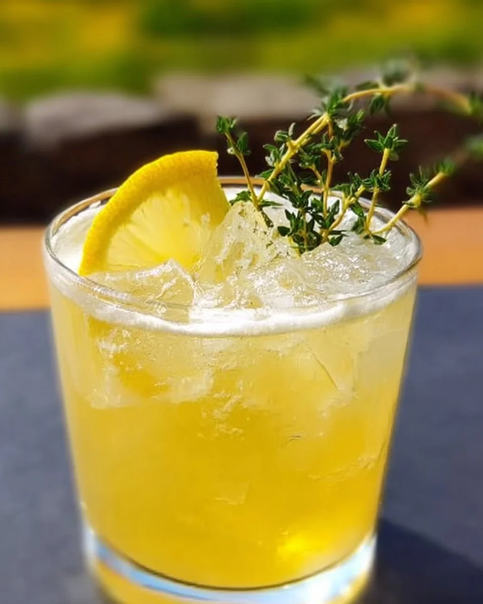 Honey Lemon Thyme Refresher drink with fresh ingredients and herbs