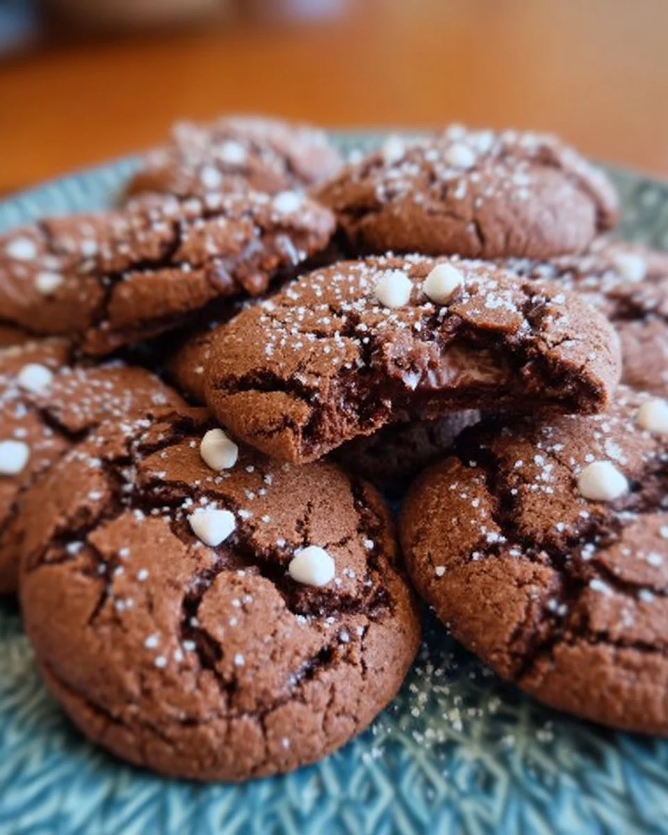 Freshly baked hot chocolate cookies with marshmallows and chocolate chips