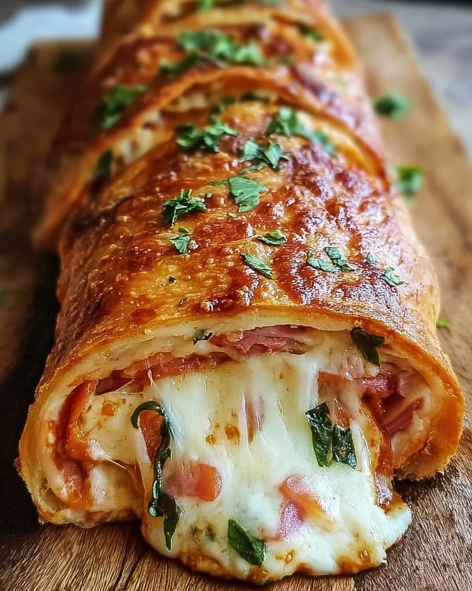 Italian Cheese and Veggie Stromboli with a golden flaky crust