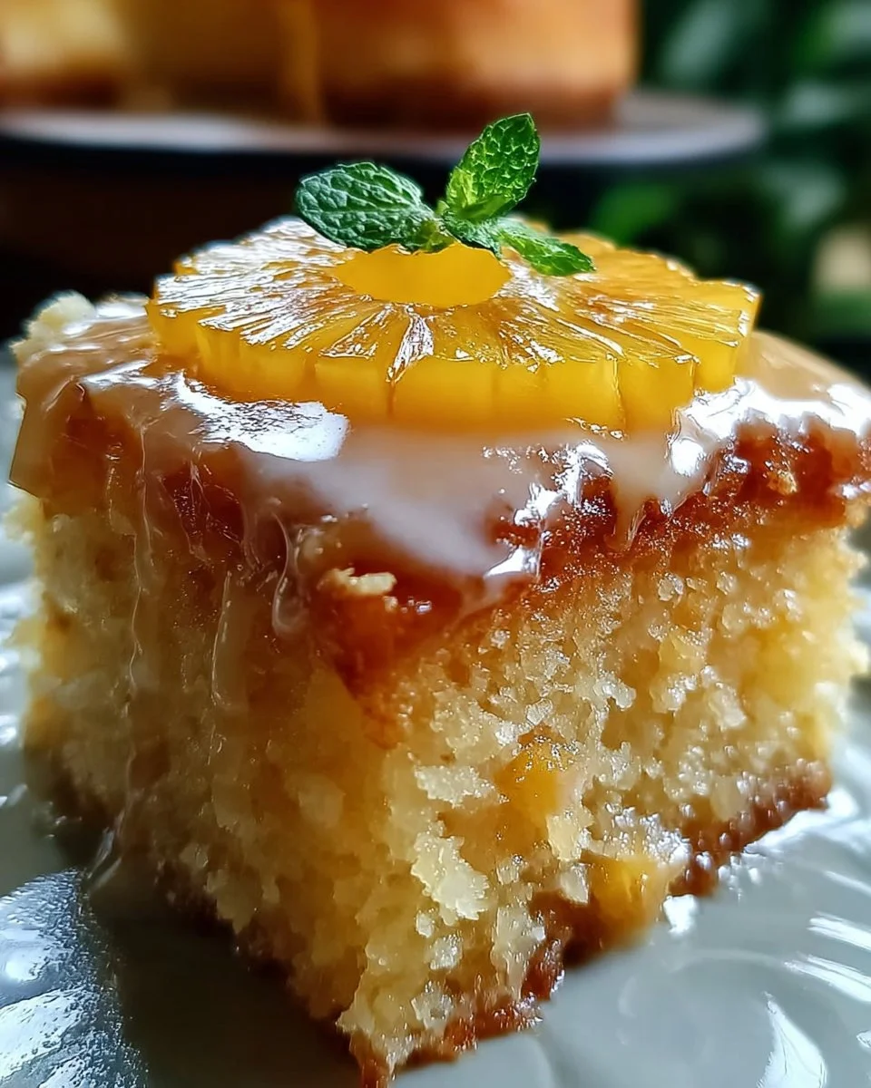 Deliciously moist Juicy Pineapple Heaven Cake with pineapple topping