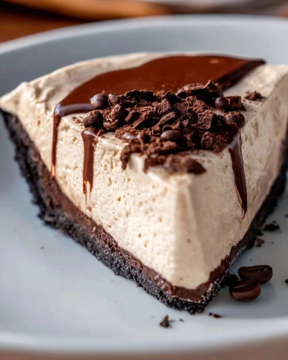 Keto Cold Brew Coffee Pie topped with cream and coffee beans