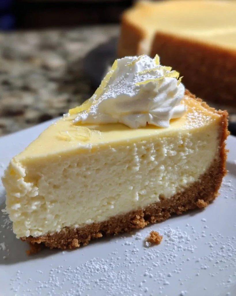Keto High Protein Lemon Cheesecake slice decorated with lemon zest