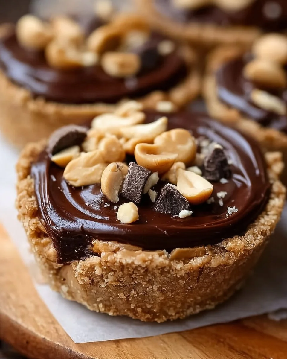 Delicious Keto mini chocolate peanut butter pies on a serving plate