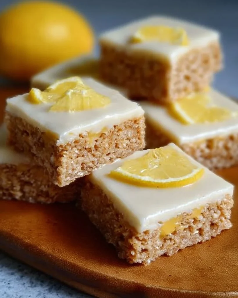 Delicious Lemon Weetbix Slice served on a plate with lemon garnish