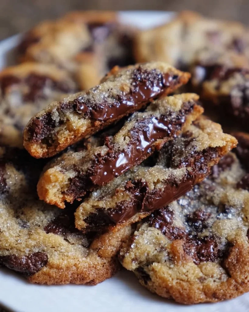 Delicious loaded chocolate chip cookies stacked on a plate, ready to delight.