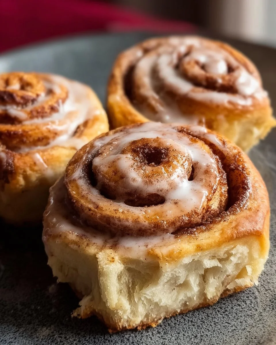 Low-carb keto cinnamon buns fresh out of the oven, drizzled with icing.