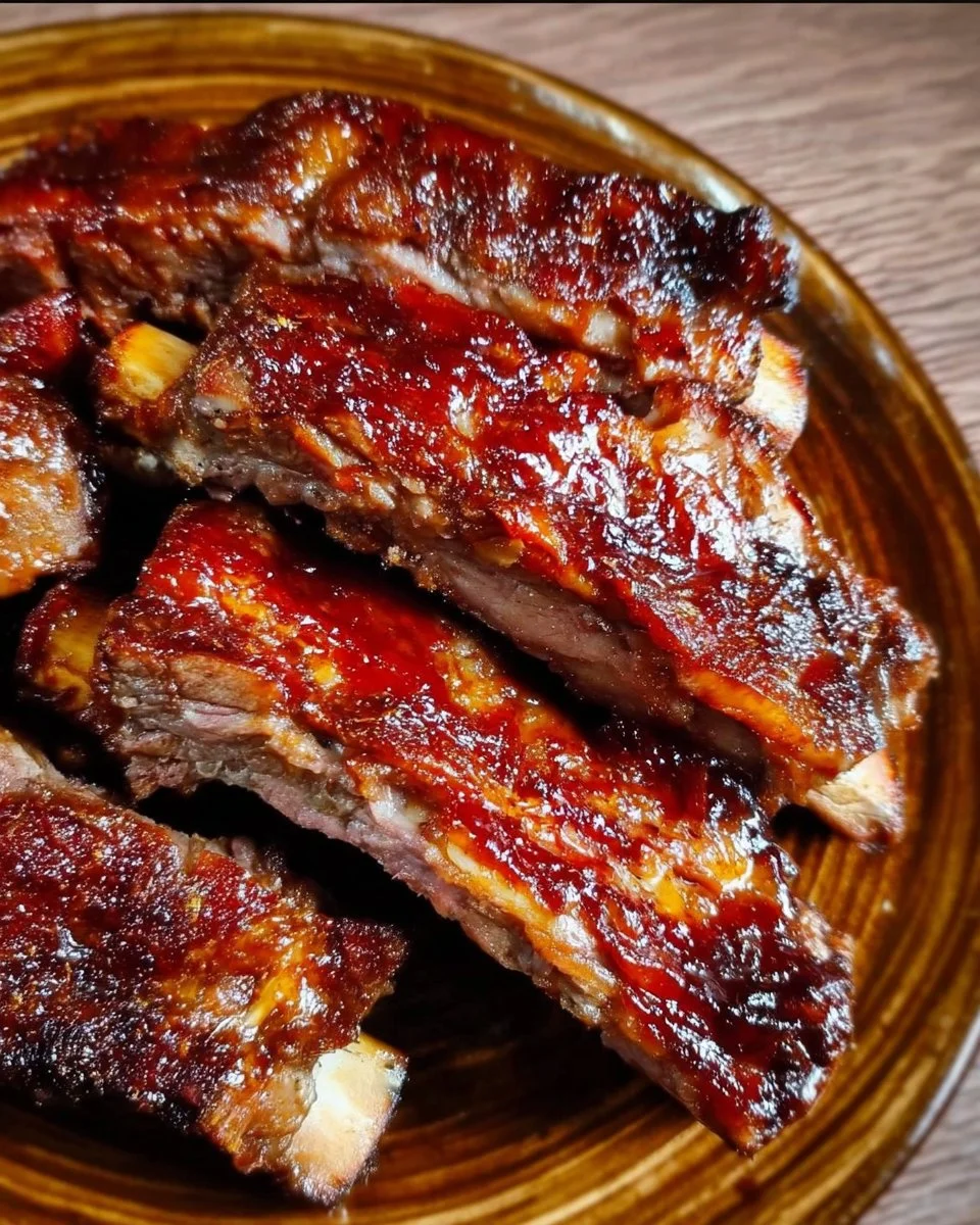 Oven baked halal-friendly beef ribs, tender and flavorful on a plate.