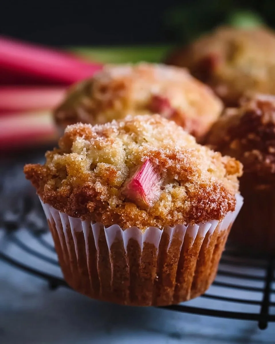Delicious moist rhubarb muffins fresh out of the oven