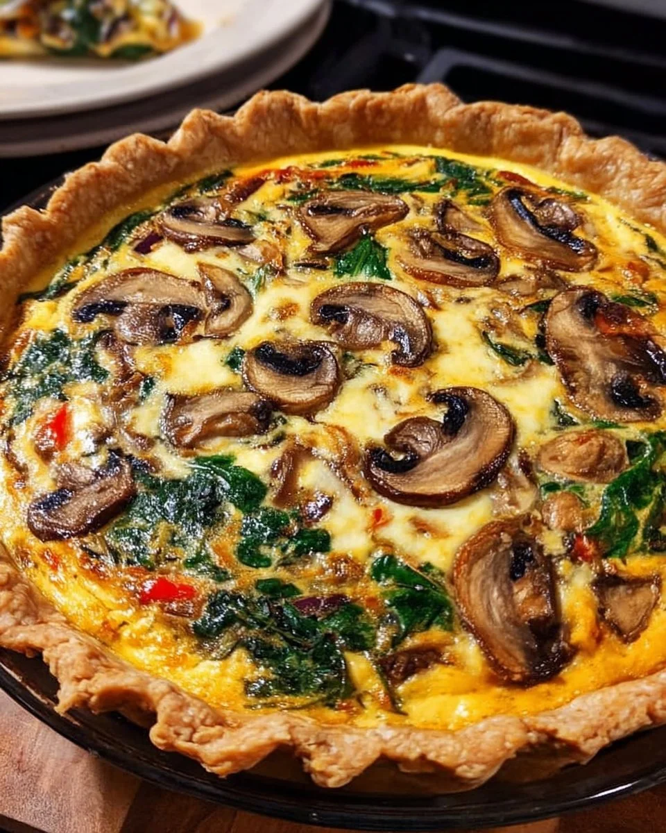 Mushroom Spinach Quiche served on a plate, showcasing its savory filling and crust.