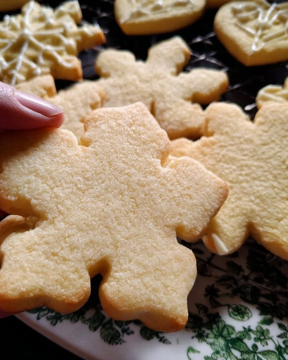 Freshly baked no spread gluten free sugar cookies on a cooling rack
