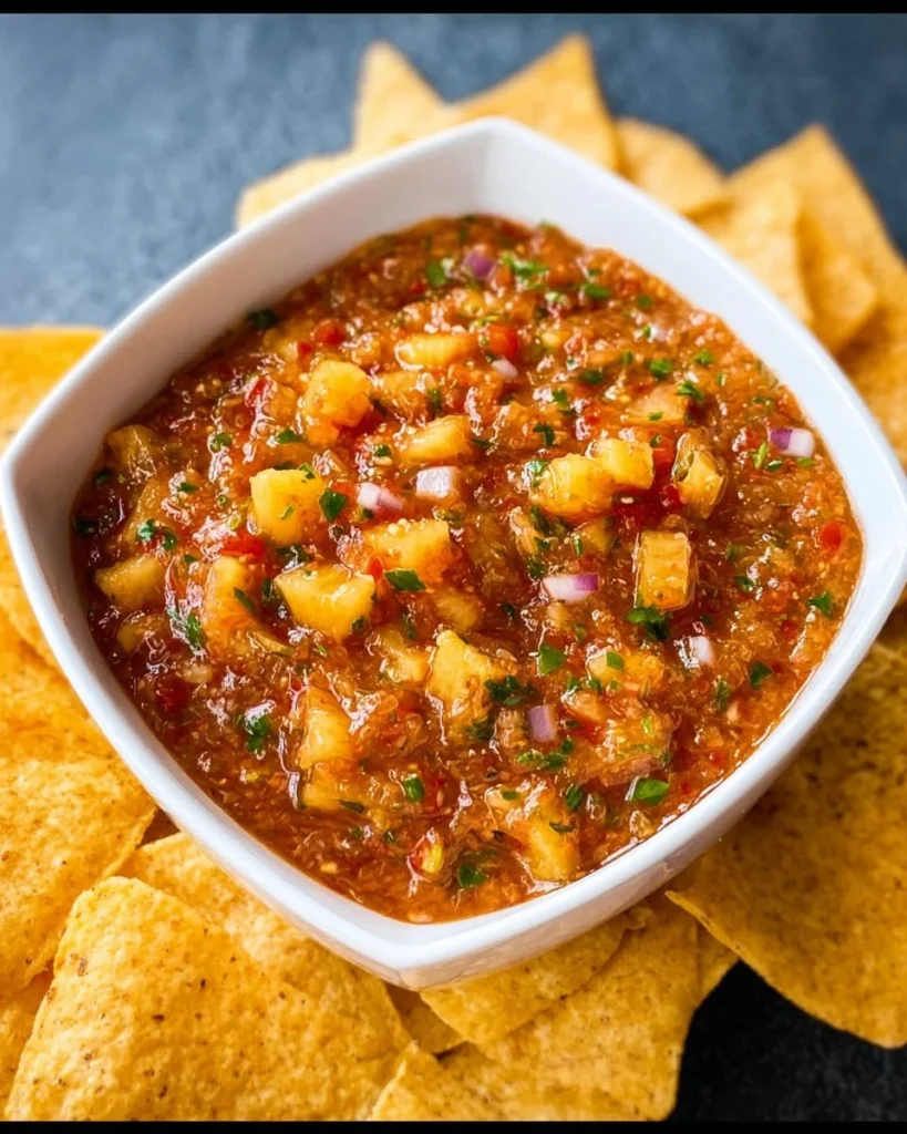 Delicious Pineapple Chipotle Salsa served in a bowl with fresh ingredients.
