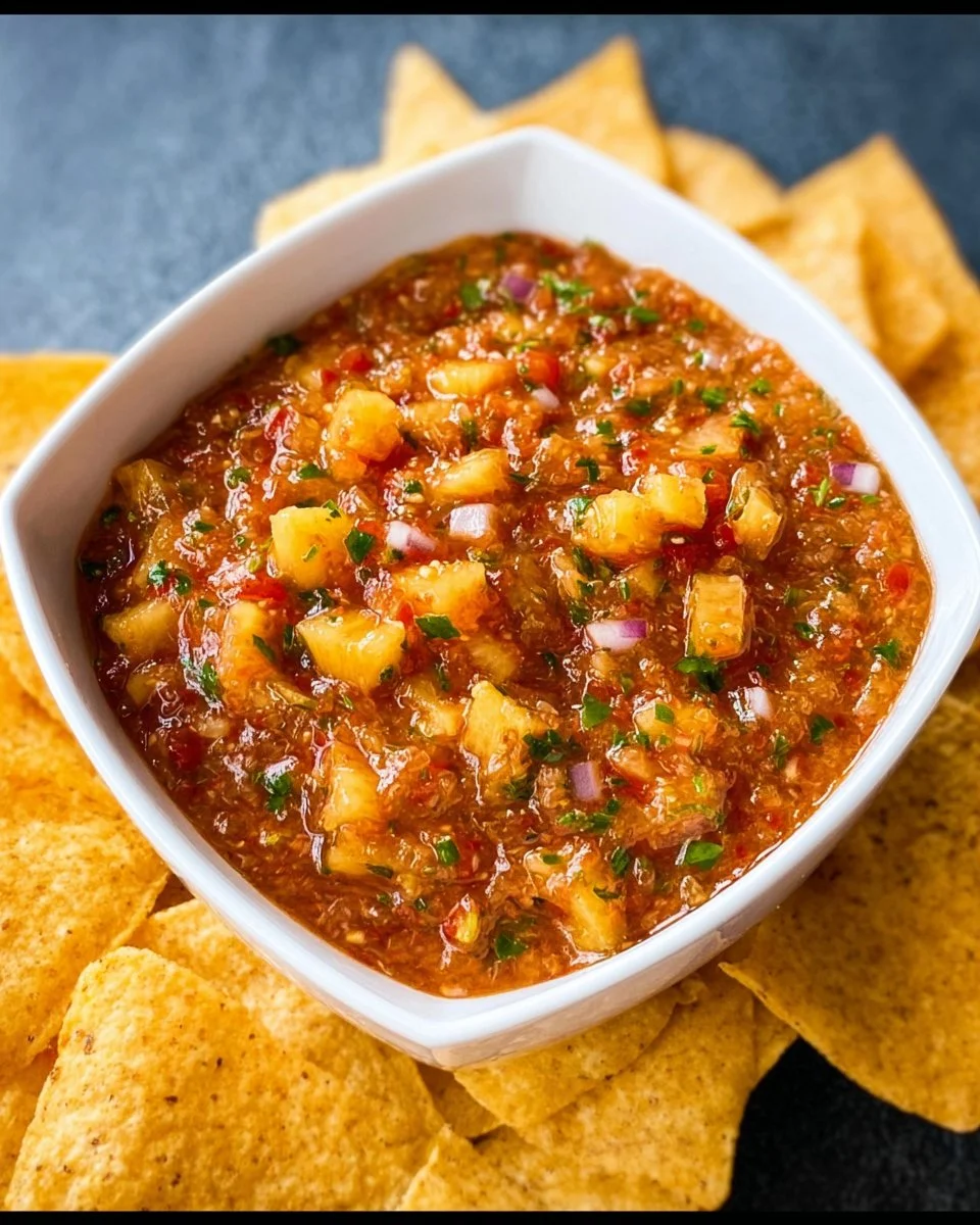 Delicious Pineapple Chipotle Salsa served in a bowl with fresh ingredients.