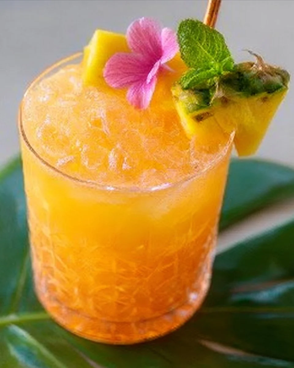 Pineapple Mango Tropical Punch non-alcoholic drink served in a glass