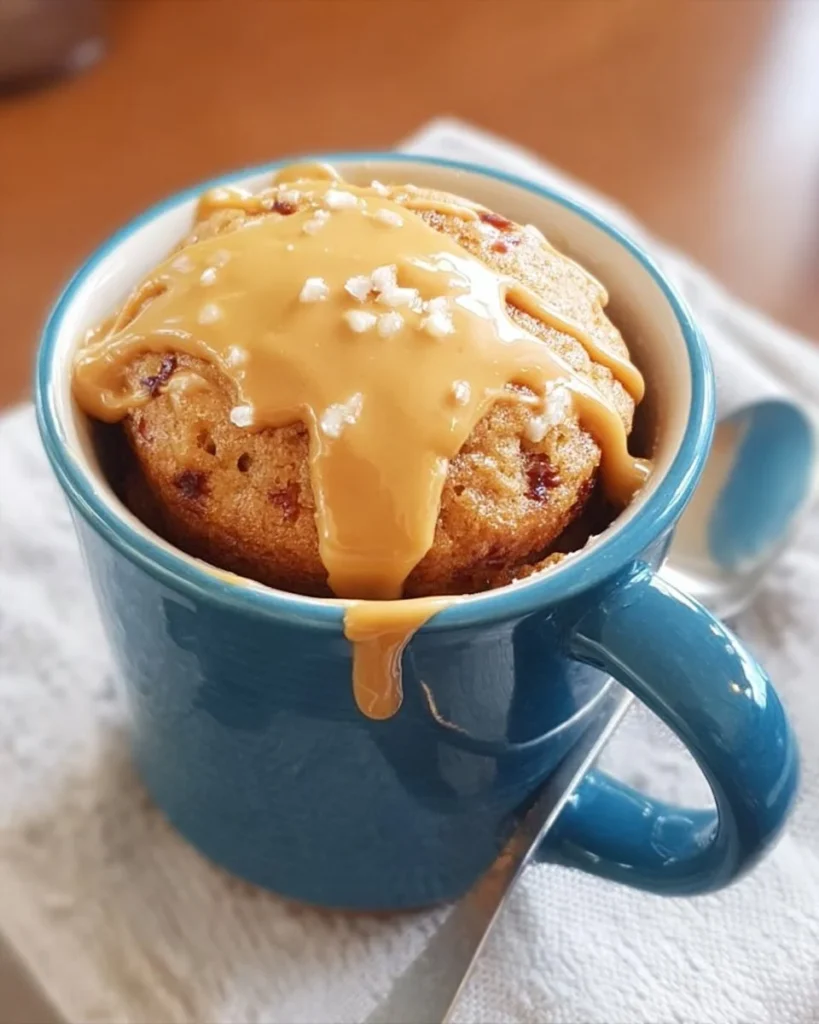 Delicious quick magic peanut butter mug cake served in a mug