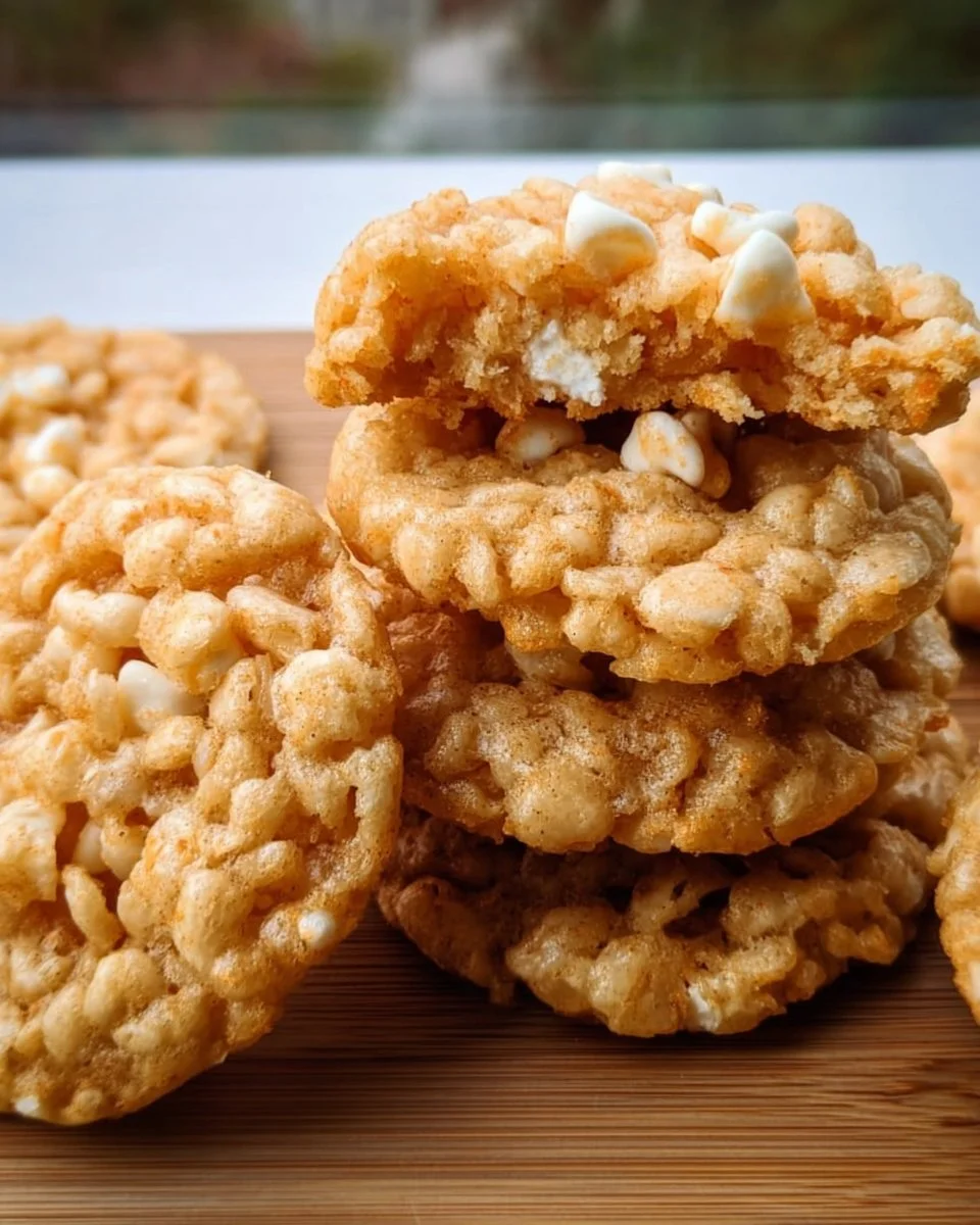 Delicious Rice Krispie Treat Cookies stacked on a plate.