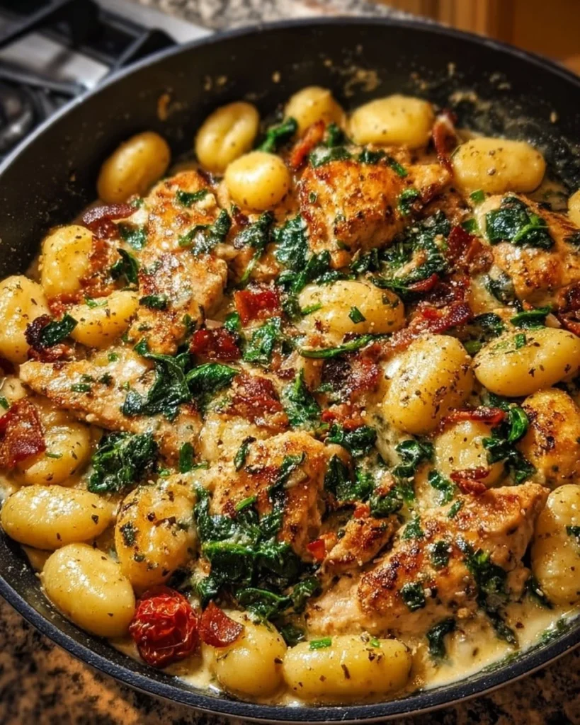 Savory Garlic Chicken and Gnocchi Skillet recipe featuring tender chicken and flavorful herbs