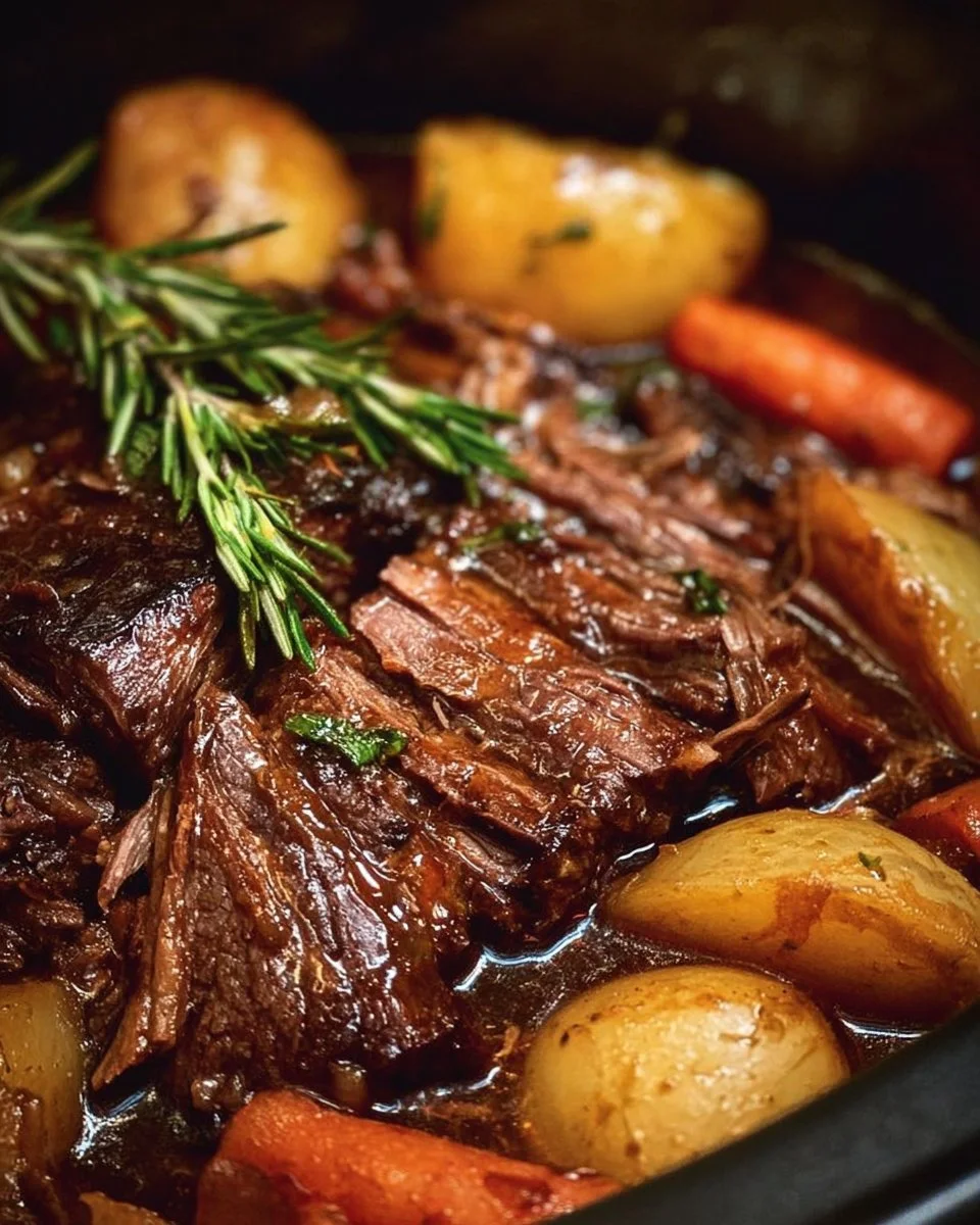 Delicious Slow Cooker Three Envelope Pot Roast on a serving plate