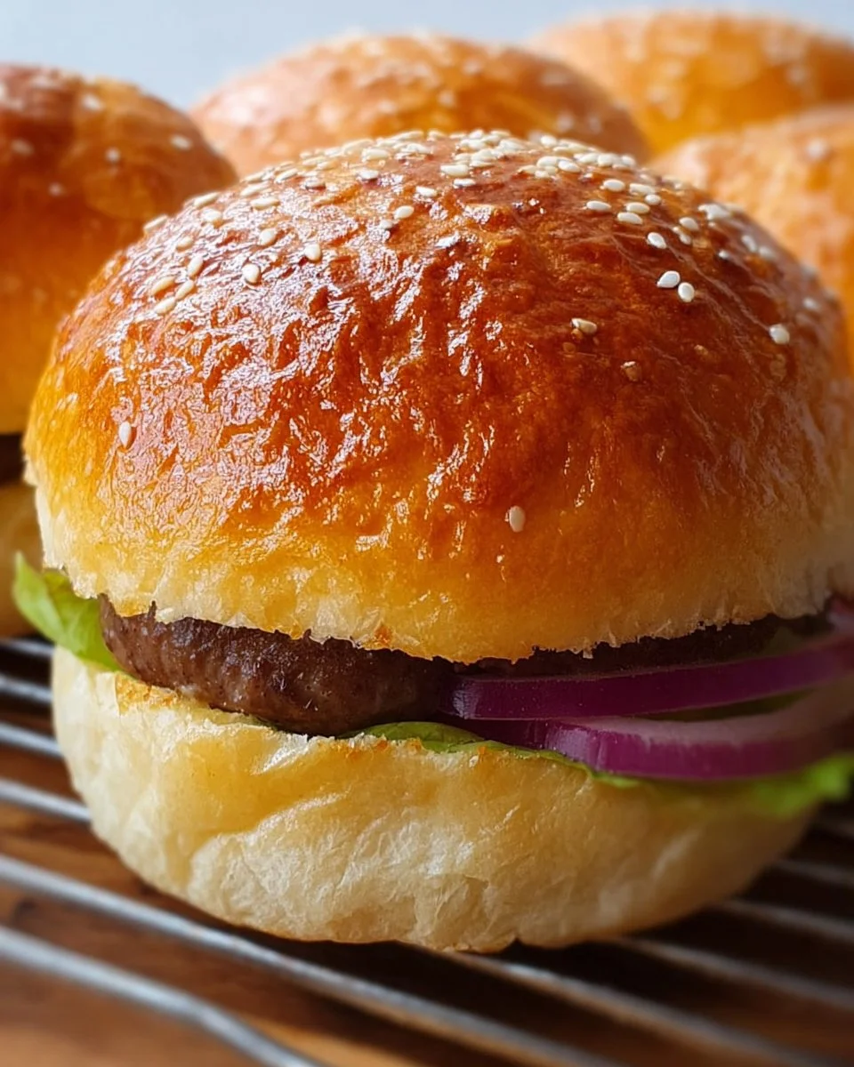 Soft and fluffy homemade burger buns freshly baked and ready to serve