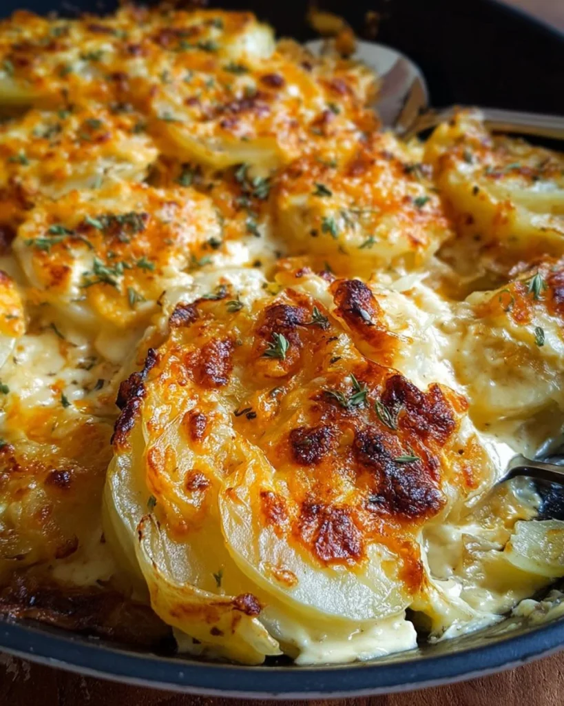 Sour Cream and Cheddar Roasted Onions dish served on a plate.