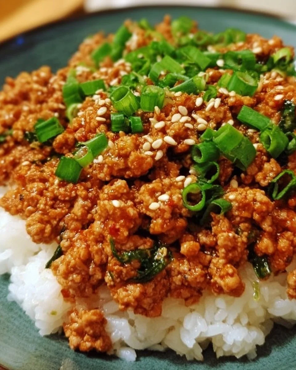 Delicious spicy Korean-style ground turkey served with vegetables