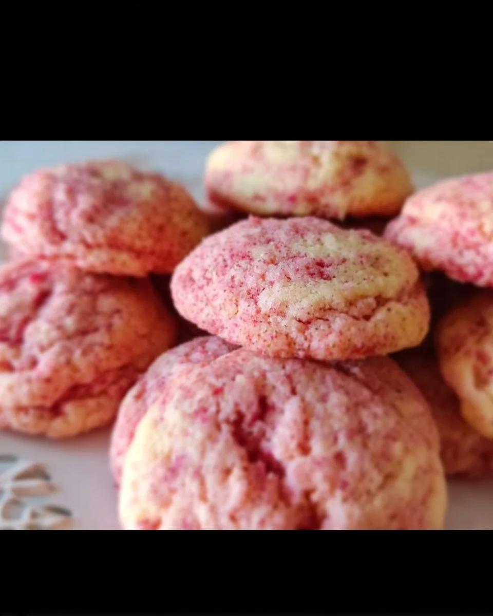 Delicious strawberry cake mix cookies on a plate, perfect for dessert.