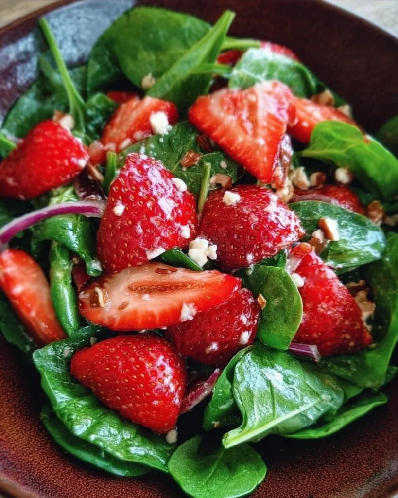 Fresh Strawberry Spinach Salad with nuts and dressing