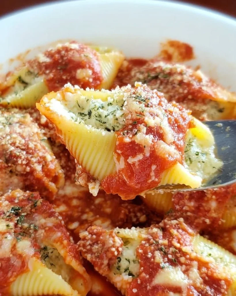 Delicious baked stuffed shells filled with ricotta cheese and herbs