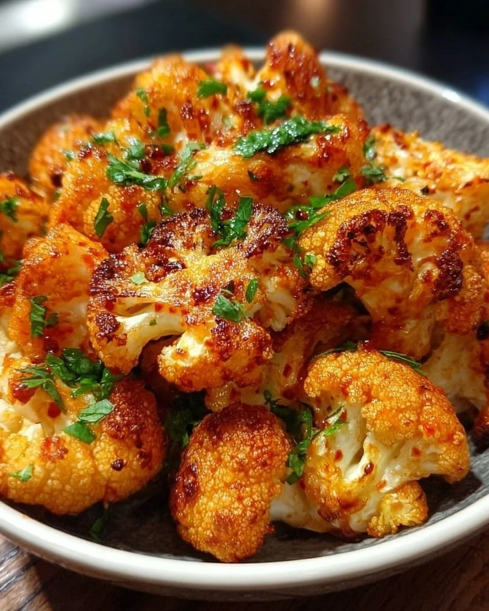 Sweet and spicy baked cauliflower dish ready to serve