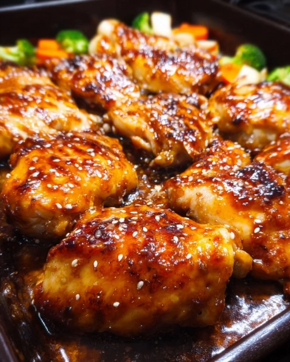 Delicious teriyaki chicken sheet pan meal with vegetables and rice.