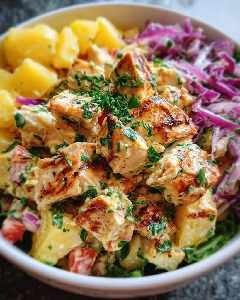 Delicious Hawaiian Chicken Salad with tropical ingredients
