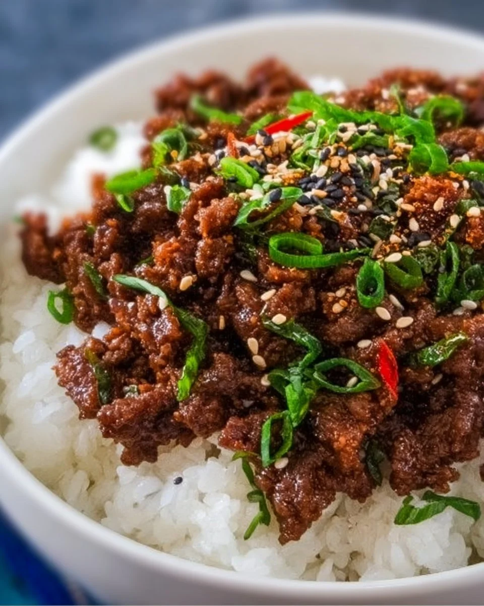 Plate of delicious marinated Korean beef with vegetables and rice
