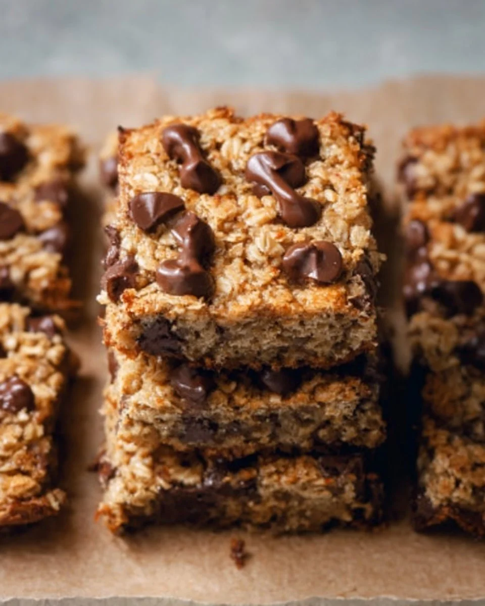 Delicious homemade 5-ingredient oatmeal chocolate chip bars on a plate
