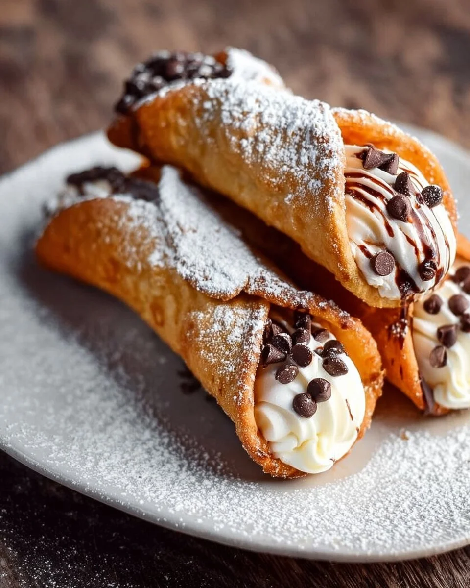 Delicious baked cannoli filled with sweet ricotta and chocolate