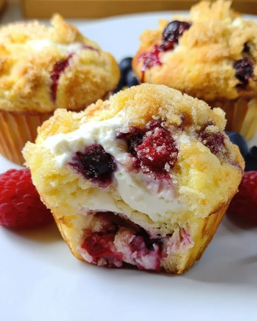 Delicious berry cream cheese muffins fresh out of the oven