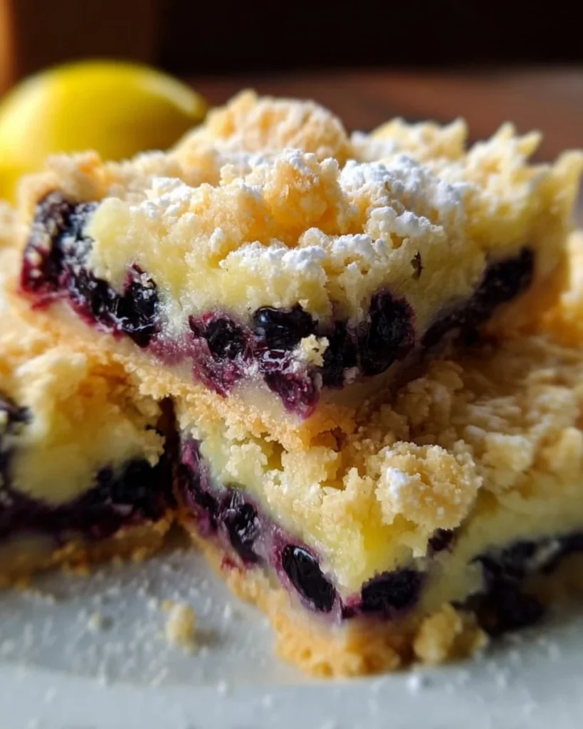 Blueberry lemon pie bars with a golden crust and fresh blueberries