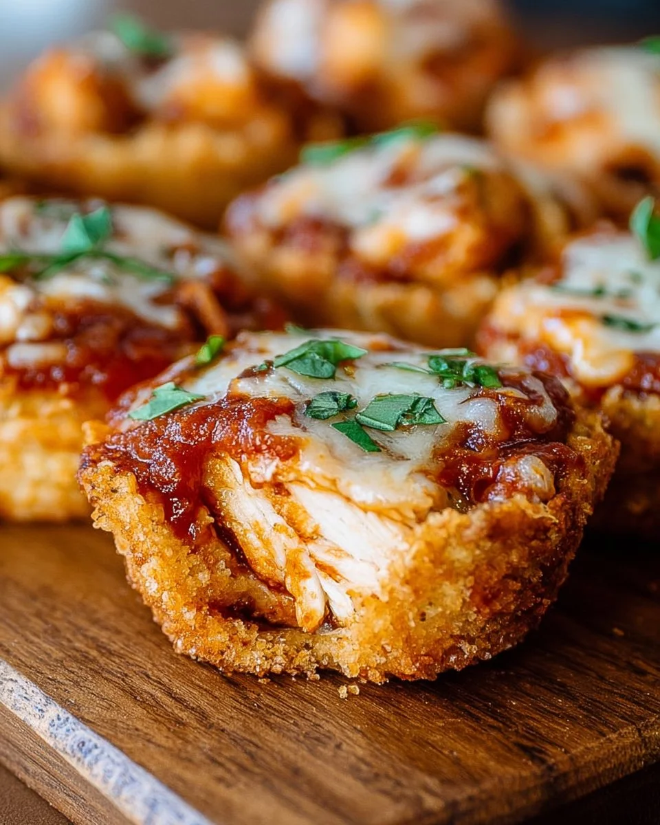 Baked Chicken Parmesan Cups topped with cheese and herbs