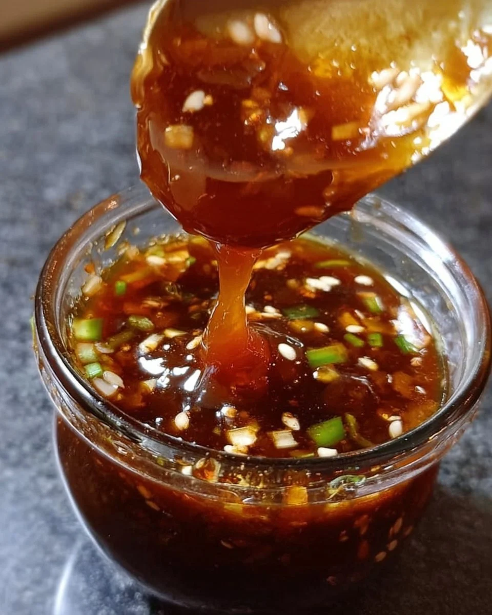 Bowl of Chinese garlic sauce with fresh garlic cloves and herbs