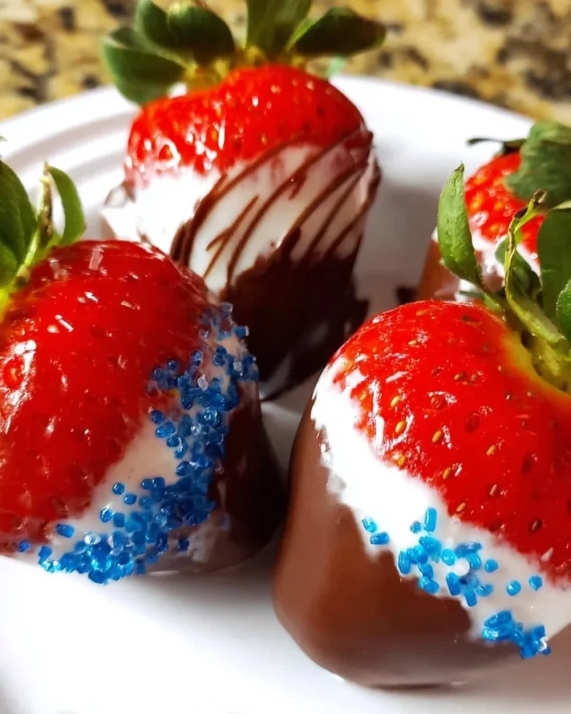 A plate of fresh chocolate covered strawberries, elegantly presented.