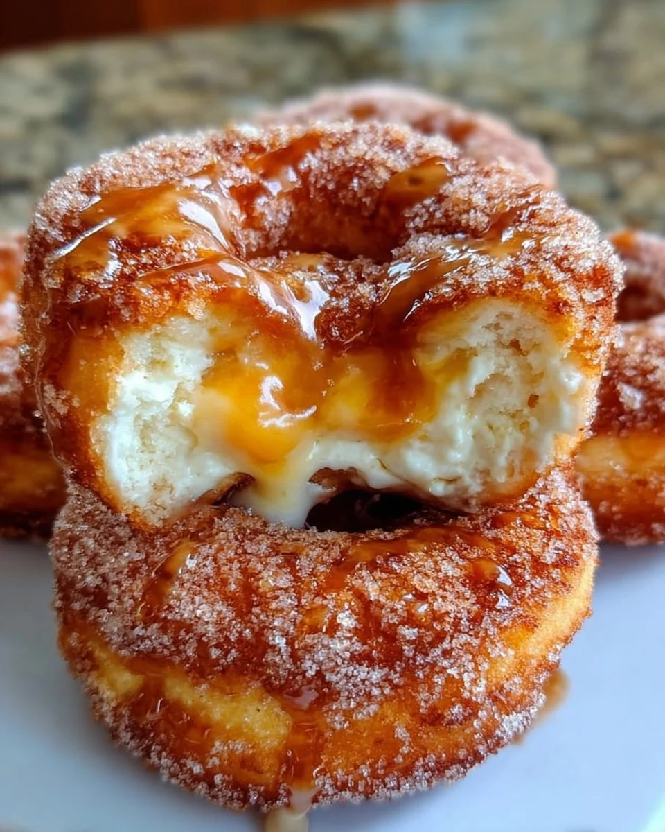Delicious Classic Peach Cobbler Cheesecake Donuts on a plate