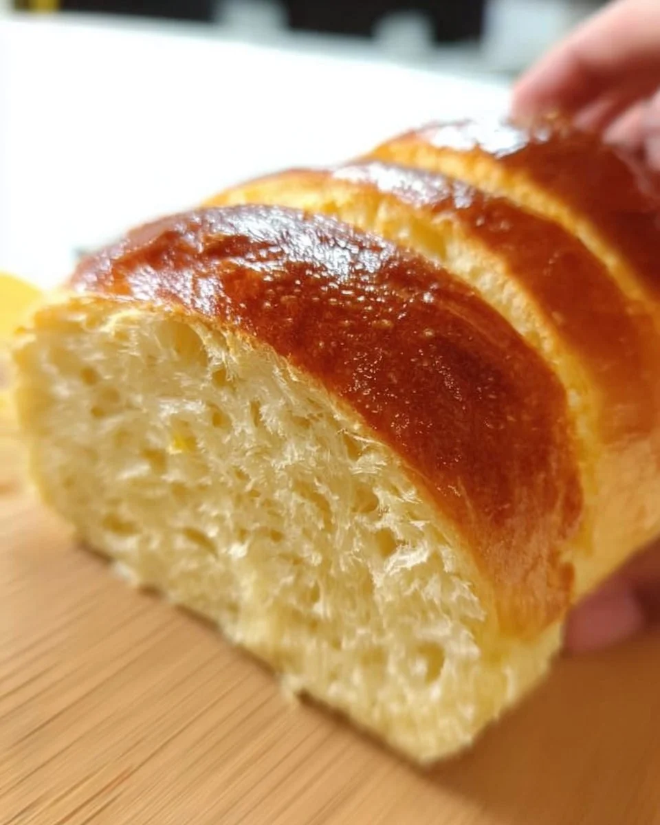 Freshly baked condensed milk bread on a wooden table