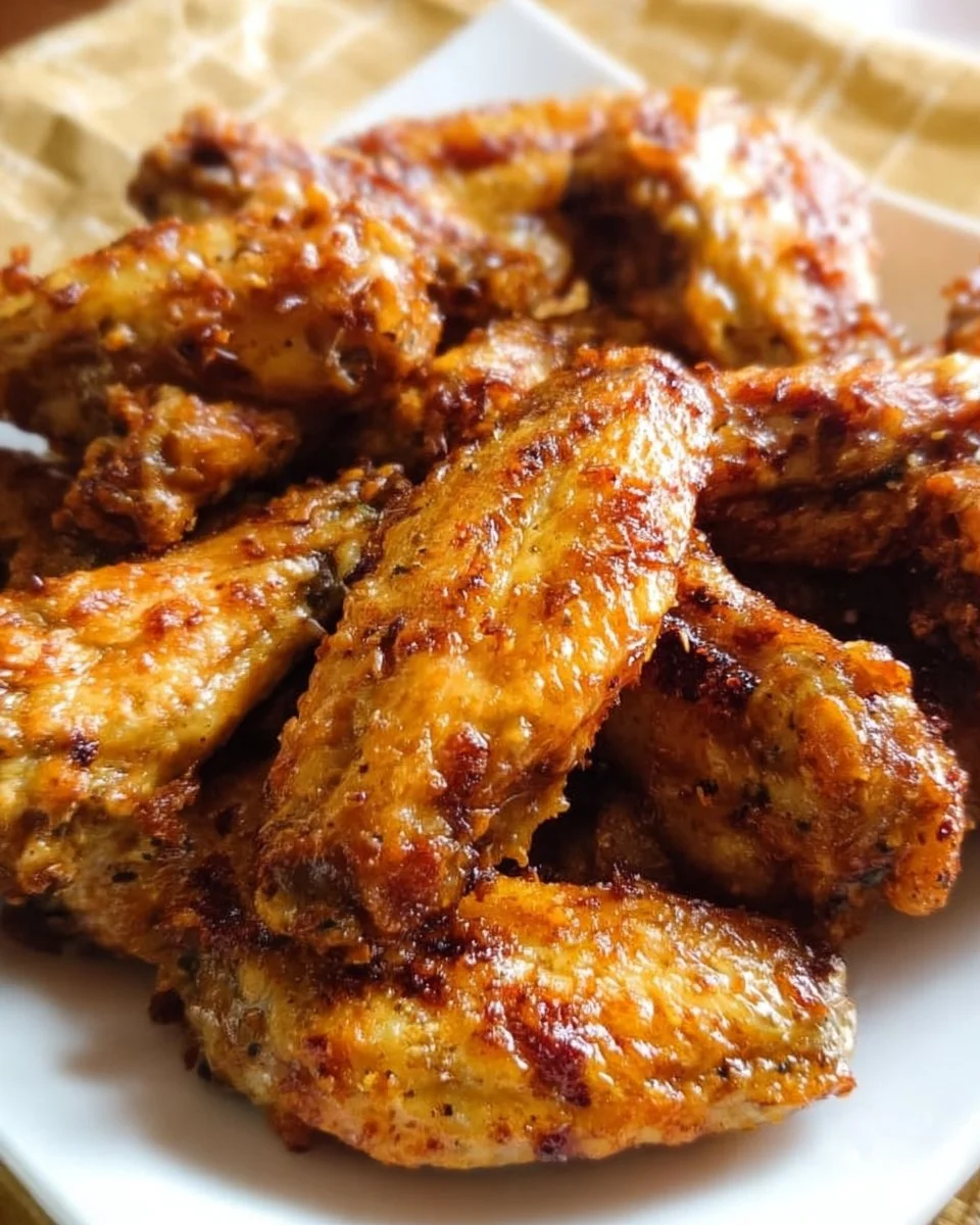 Crispy oven baked chicken wings served with dipping sauce on a plate
