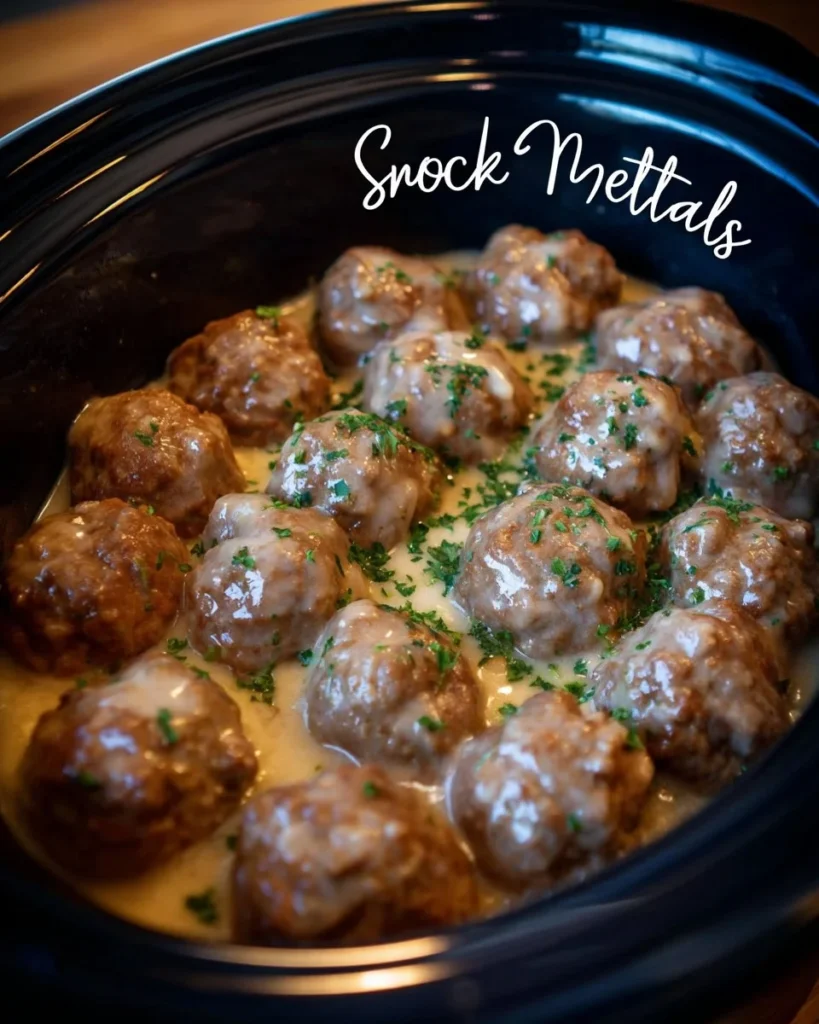 Delicious Crock Pot Swedish Meatballs served with creamy sauce