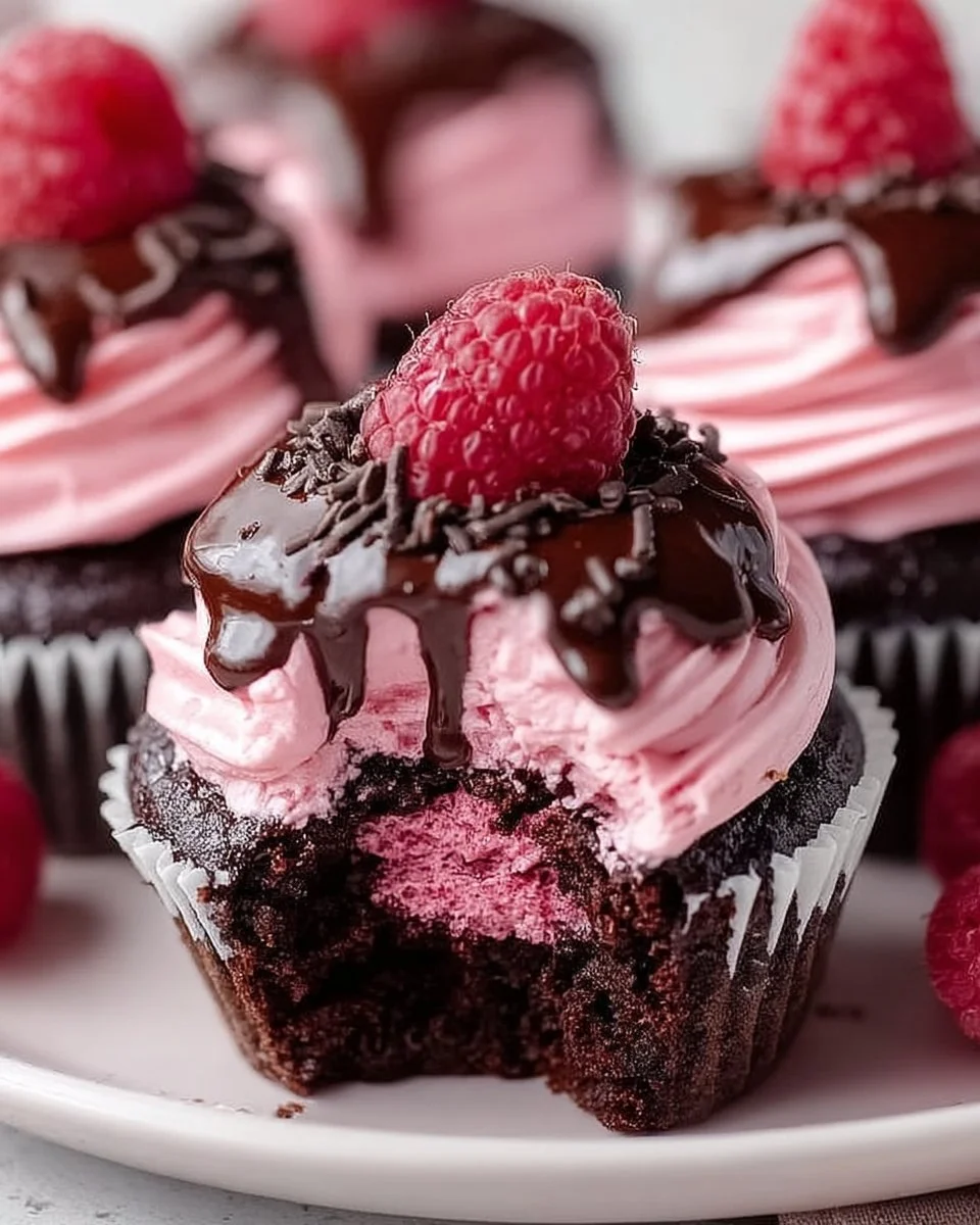 Decadent raspberry chocolate lava cupcakes with rich molten chocolate center