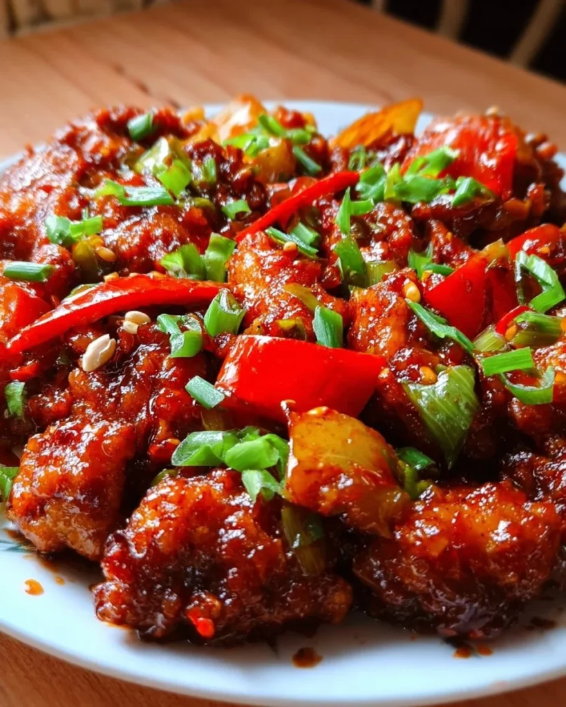 Delicious Dragon Chicken served on a plate with colorful vegetables