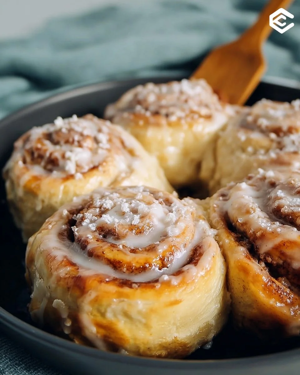Fluffy Easy No Yeast Cinnamon Rolls drizzled with icing on a plate