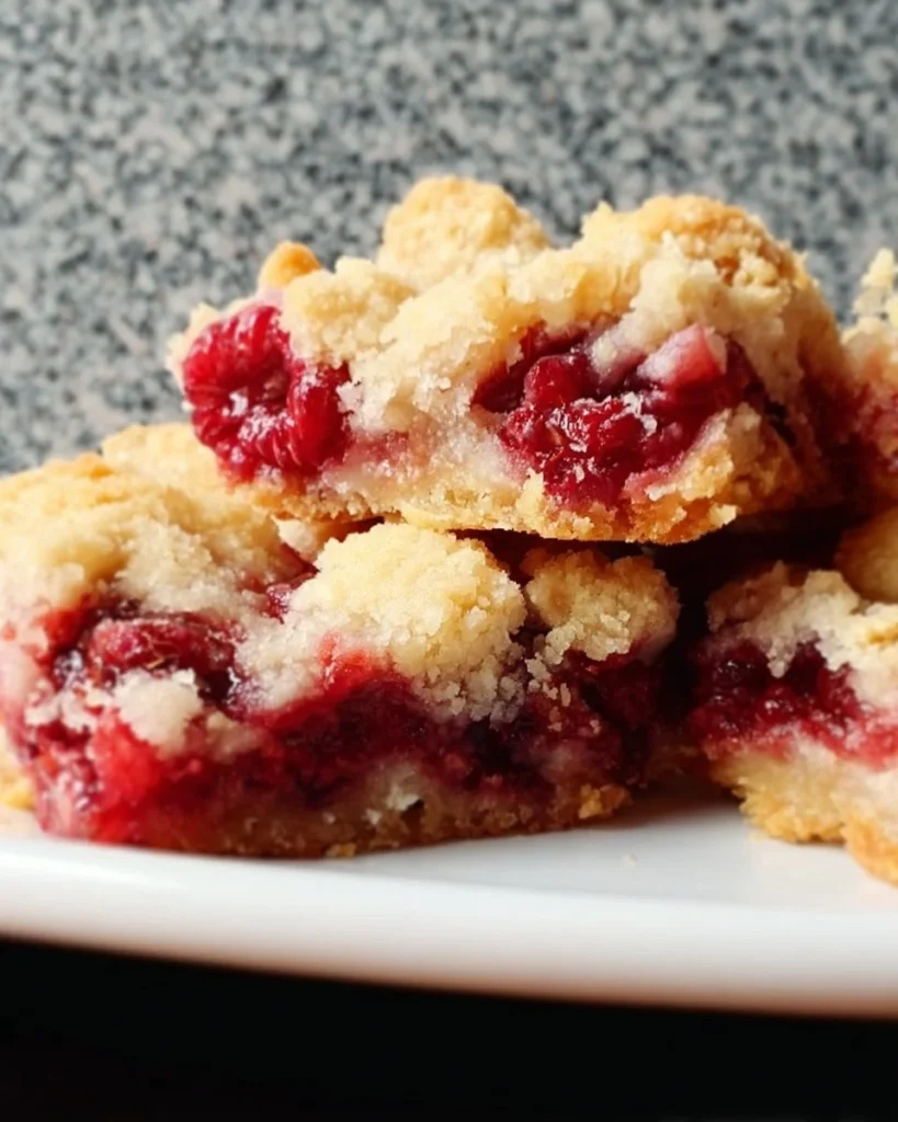 Delicious five ingredient raspberry bars ready to enjoy