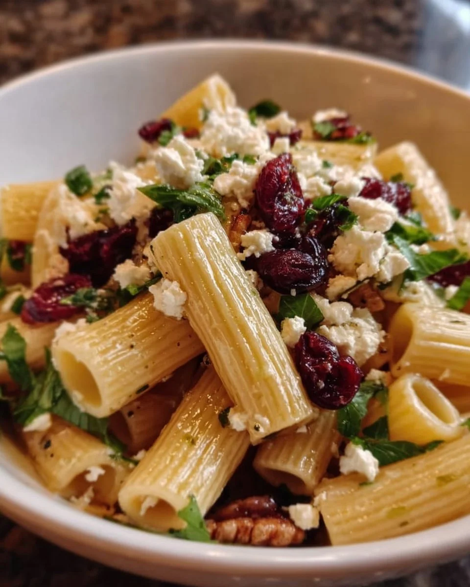 Feta & Cranberry Rigatoni Salad with Lemon Vinaigrette