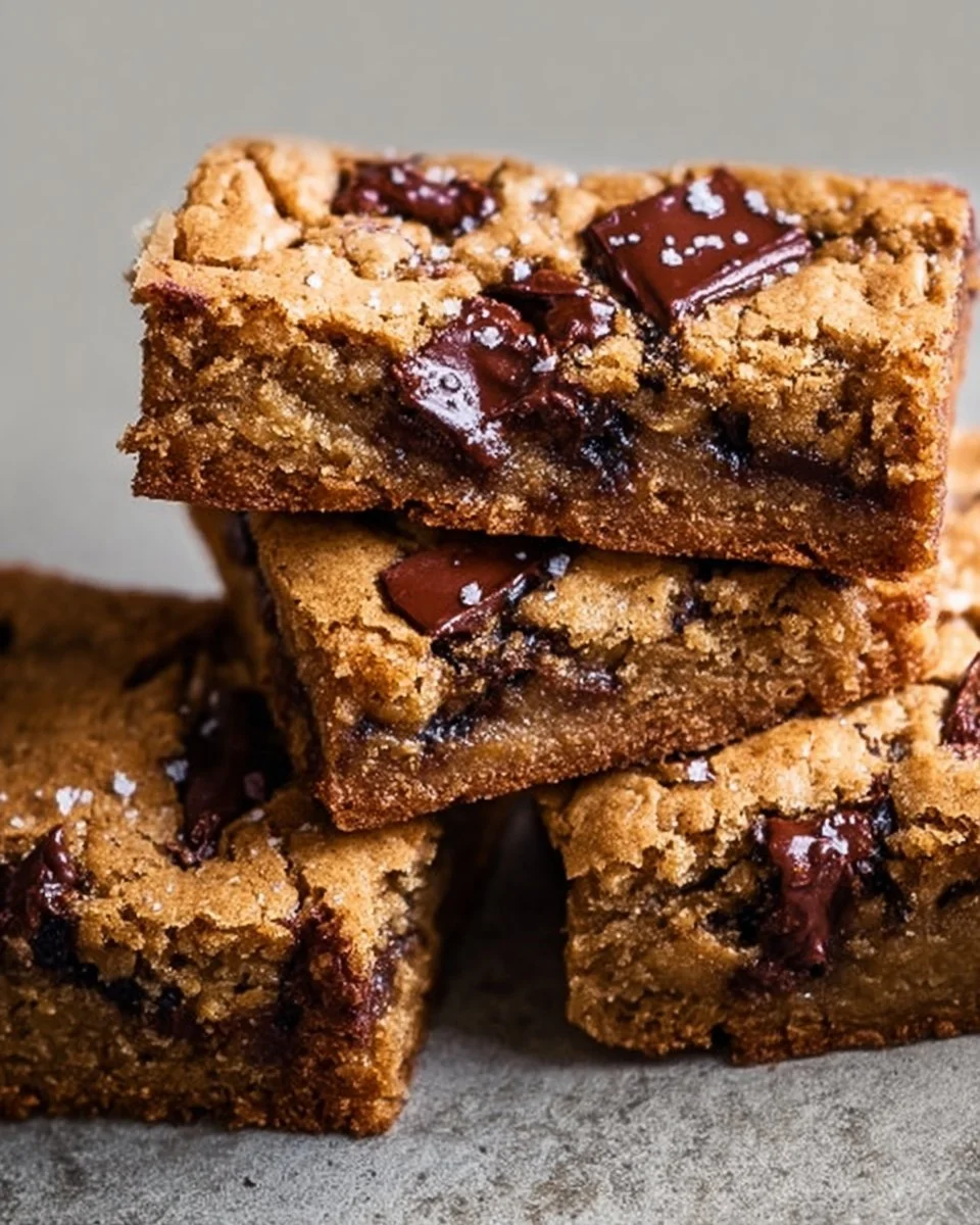 Flourless chocolate chunk almond butter cookie bars on a rustic table