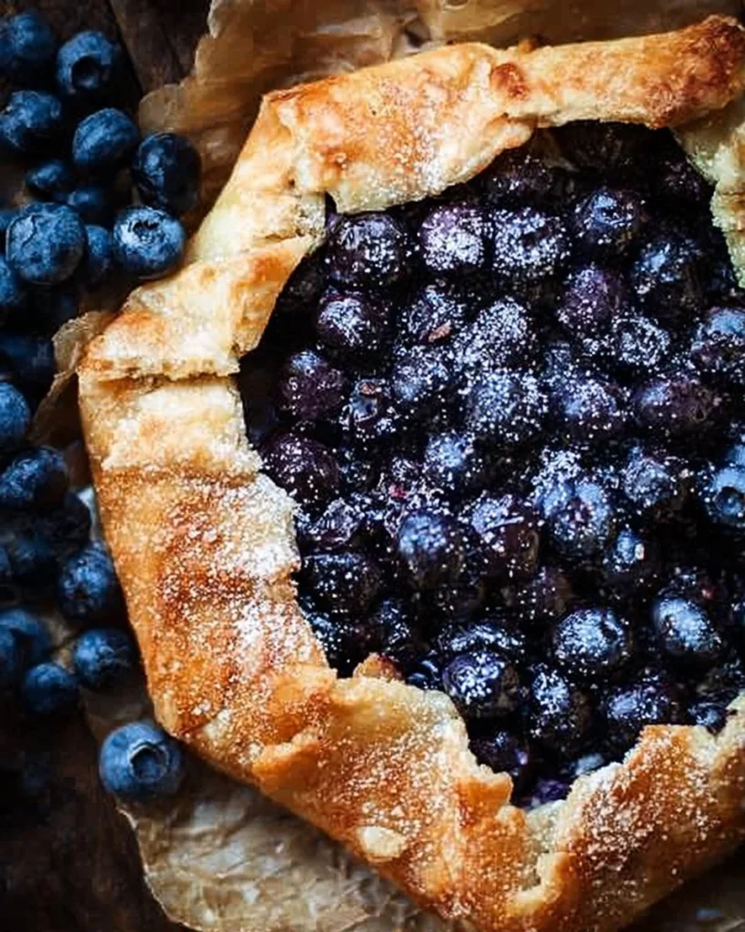 Freshly baked French galette topped with plump blueberries